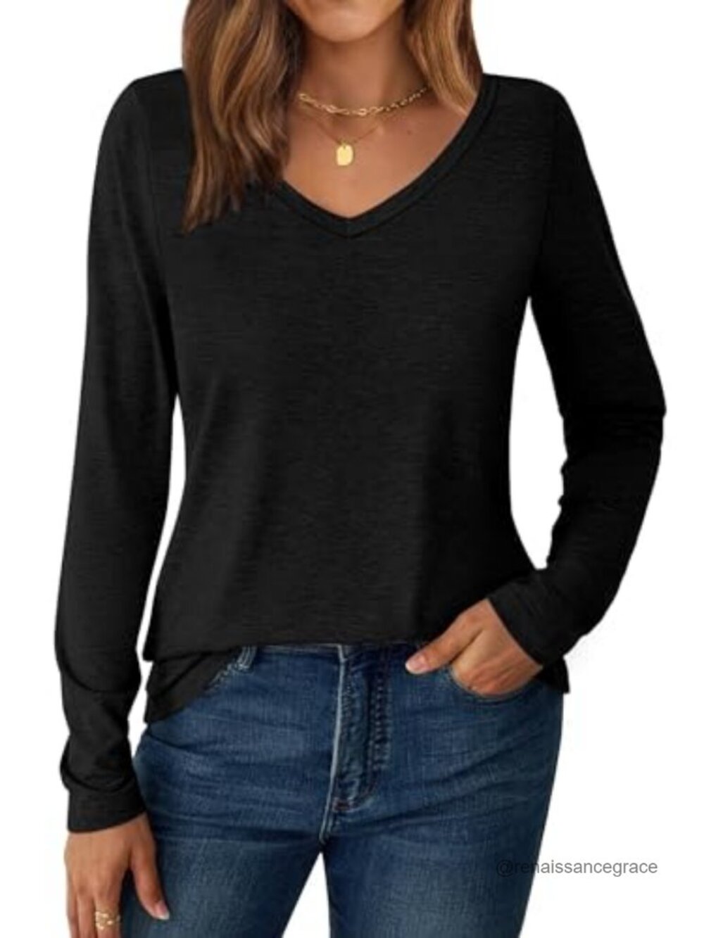 Women's Long Sleeve V Neck T-Shirt Slim Fit Soft Basic Tee